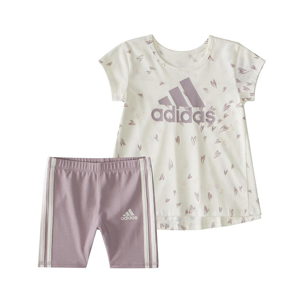 adidas Baby Girls Two-Piece Short Sleeve Back Pleat Top Bike Short Set