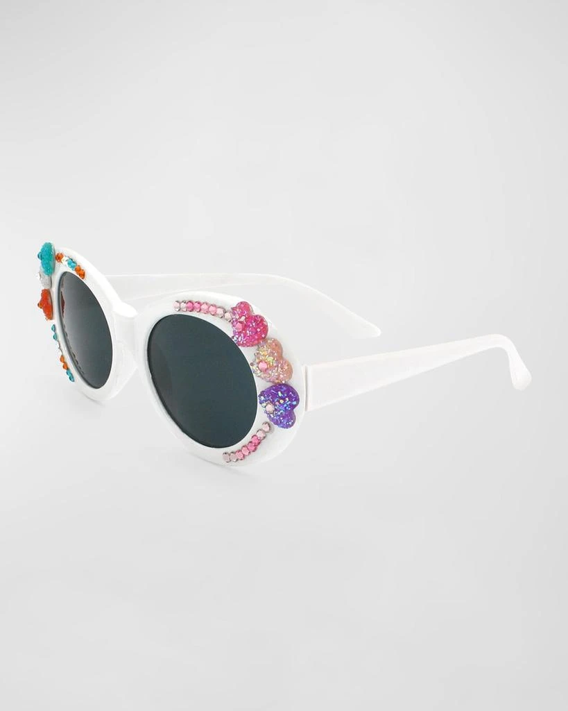 Bari Lynn Girl's Pastel Heart & Rhinestoned Cat Eyed Sunglasses 2