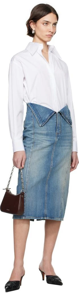 McQueen Blue Fold Over Waist Denim Midi Skirt 4