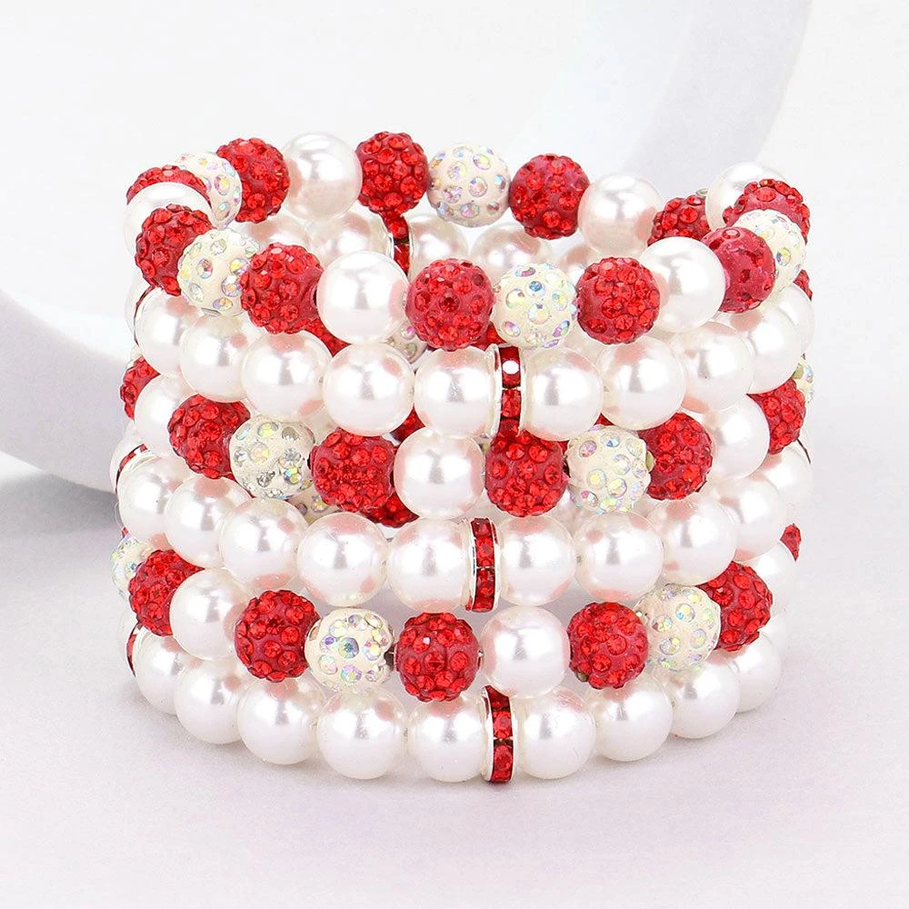 FASHNZFAB Pearl Shamballa Ball Beaded Adjustable Strand Bracelet