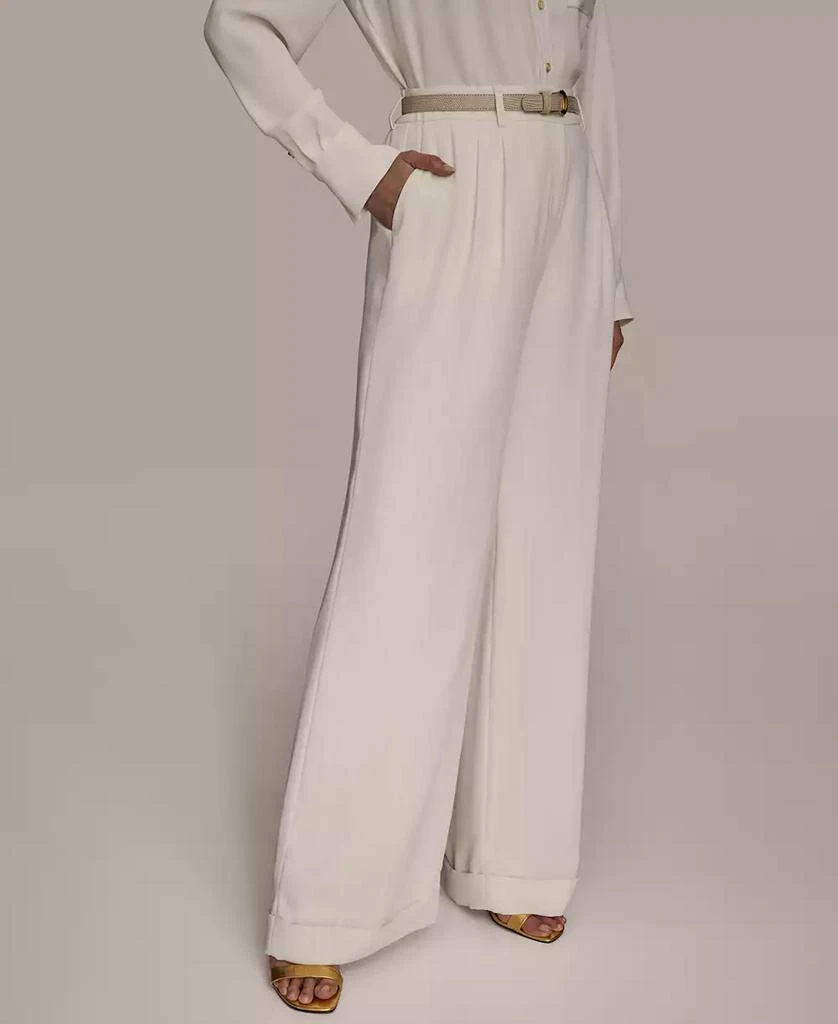 Donna Karan Women's Pinstripe Wide-Leg Belted Pants, Regular & Petite 3