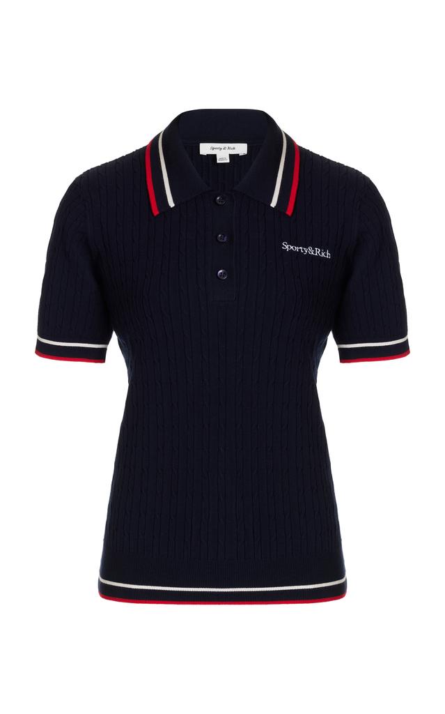 Sporty & Rich Sporty & Rich - Mila Pique Polo Shirt - Navy - M - Moda Operandi