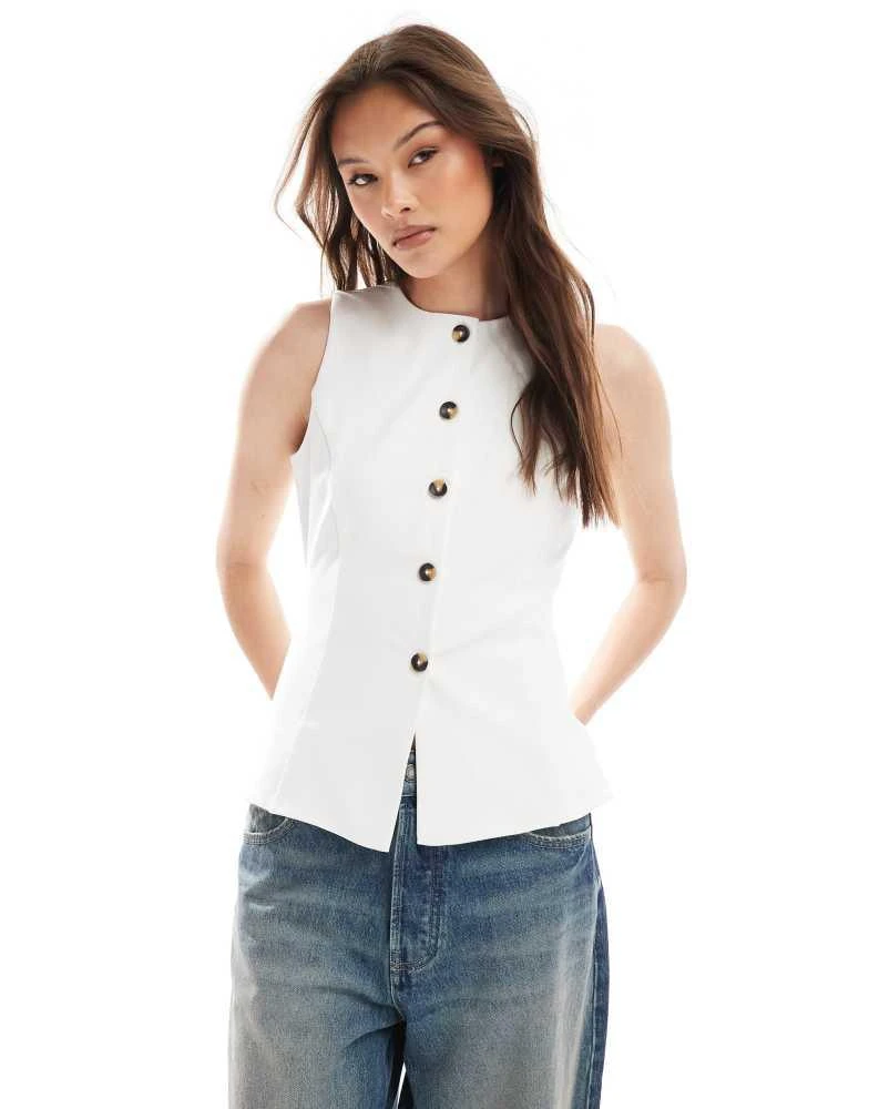 Shop New Look jersey crew neck waistcoat in white on Sale at