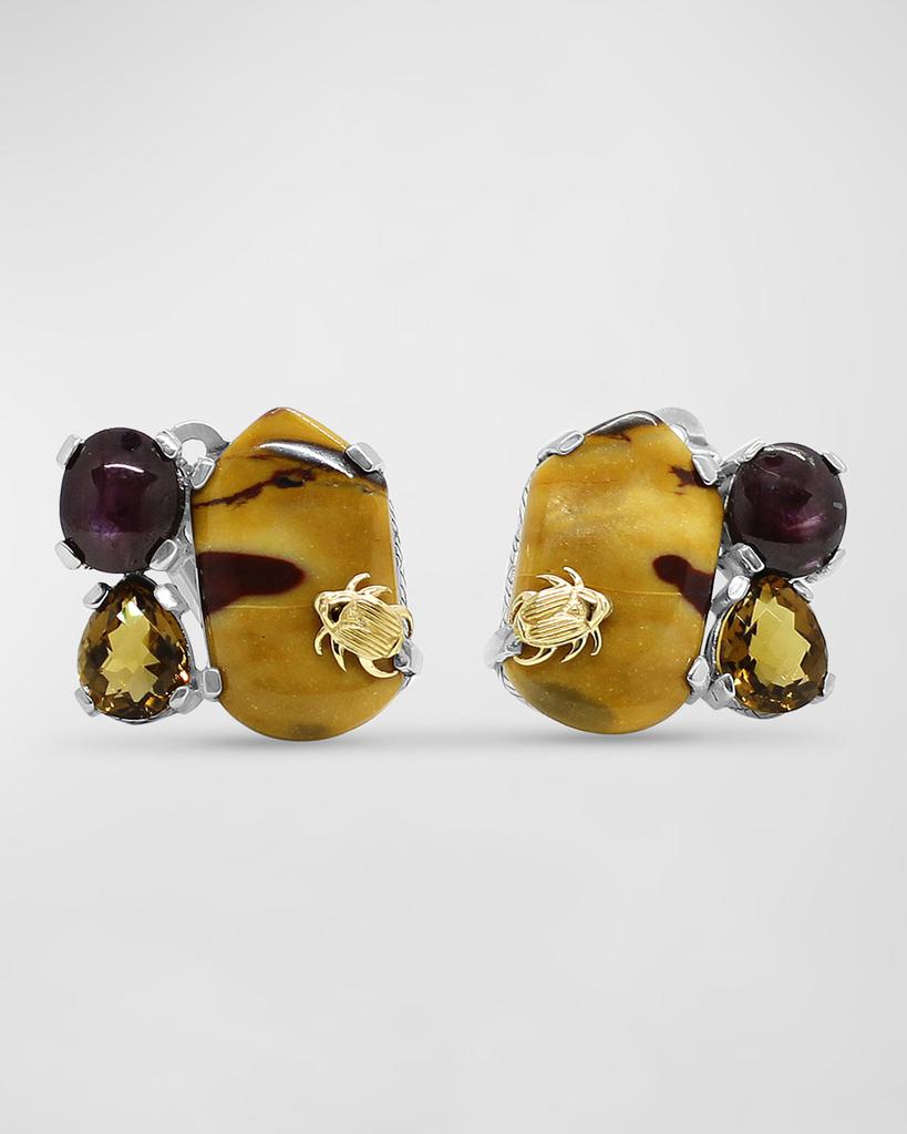 Stephen Dweck Jasper, Star Ruby and Cognac Quartz Clip-On Earrings