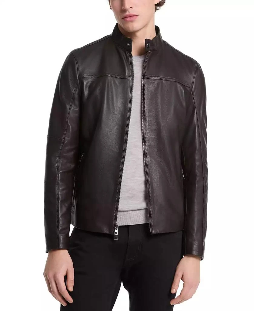 Michael Kors Men's Leather Racer Jacket, Created for Macy's 1