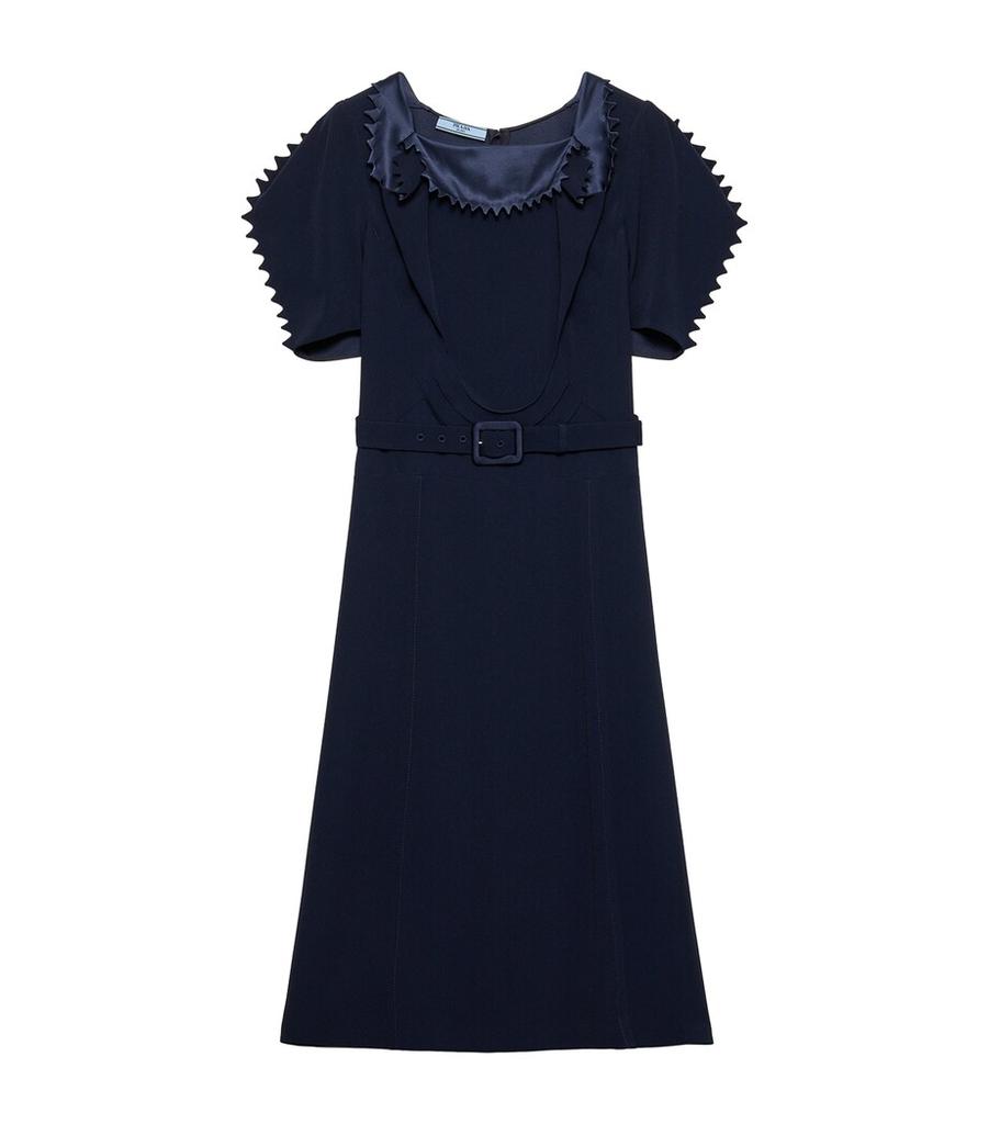 Prada Satin Crepe Belted Midi Dress