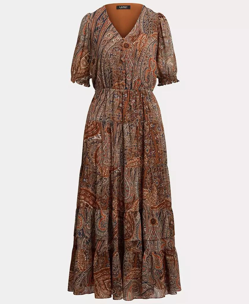 Ralph Lauren Women
s Paisley Belted Crinkle Puffed Sleeve Georgette Dress 3