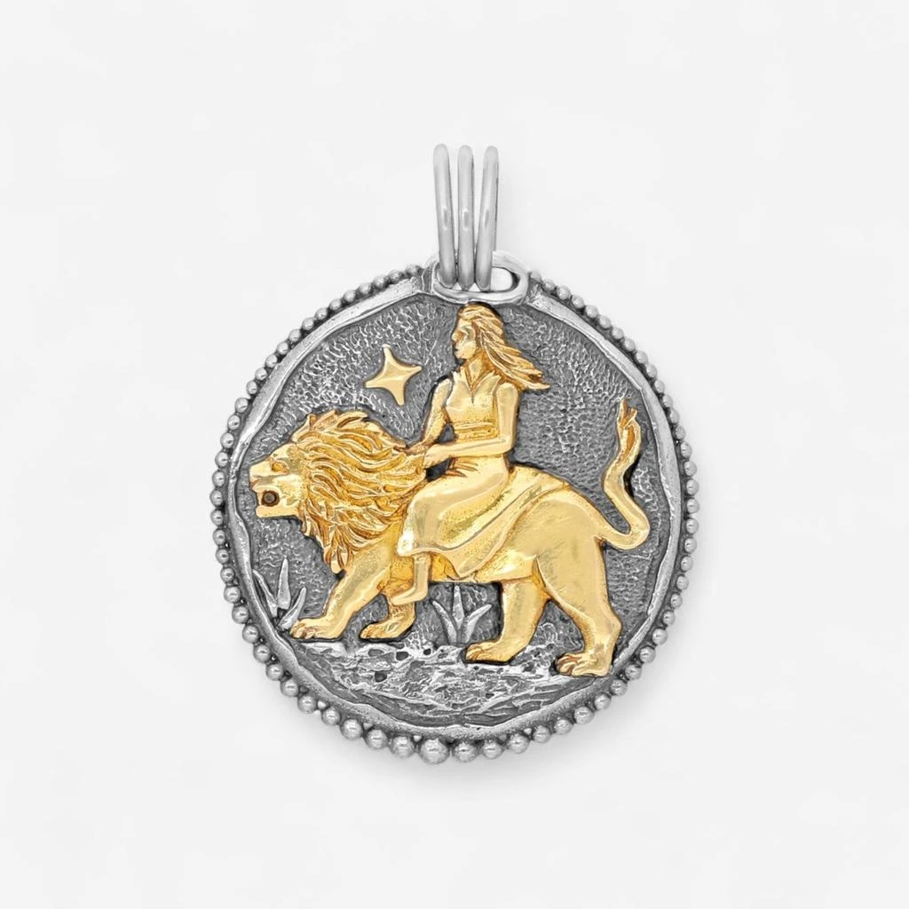 Konstantino Konstantino Zodiac Leo Sterling Silver & 18K Yellow Gold Carved Pendant MEKJ627-130 2