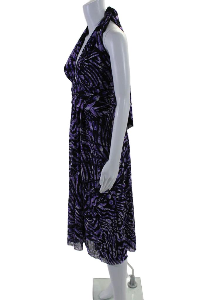 FUZZI Womens Purple Printed Halter Neck Sleeveless Shift Dress