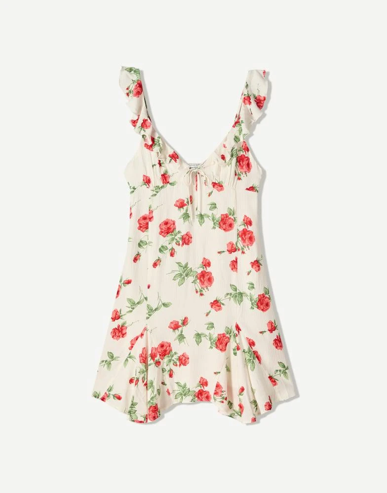 Bershka Bershka printed strappy mini dress in white 4