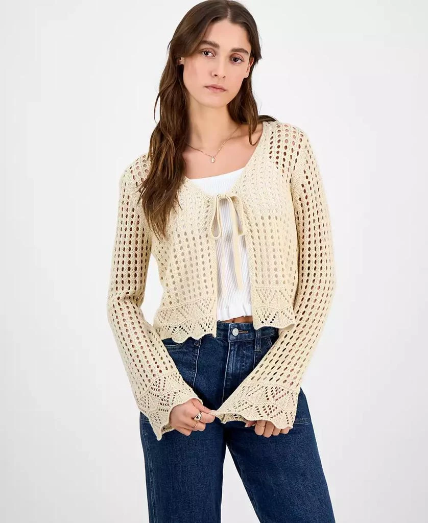 Hooked Up by IOT Juniors' Tie-Front Crochet Cardigan Sweater 1
