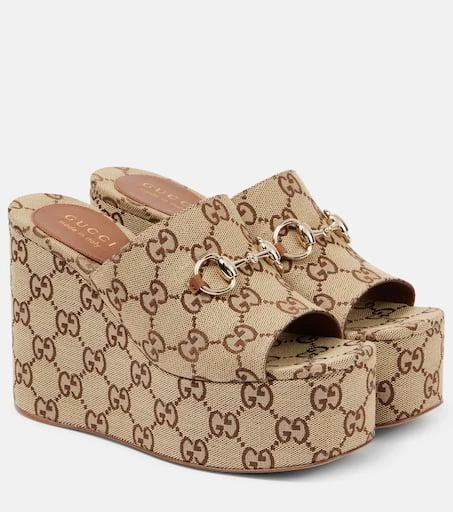 Gucci Horsebit GG Canvas wedge mules 1