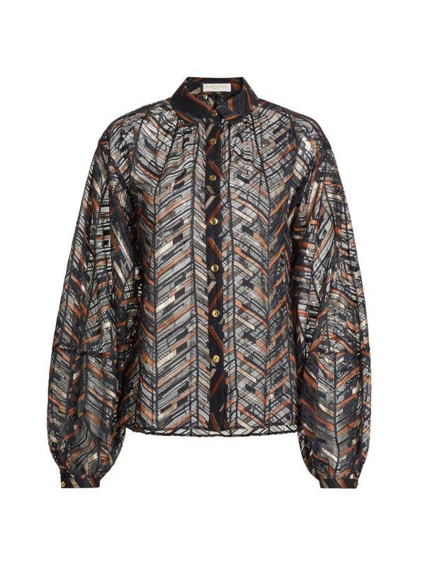 Ramy Brook Roberta Chevron Chiffon Blouse 1
