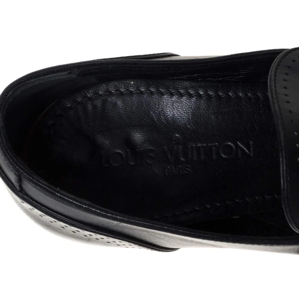 Louis Vuitton Louis Vuitton Black Leather Logo Perforated Slip On Loafers Size 40 7
