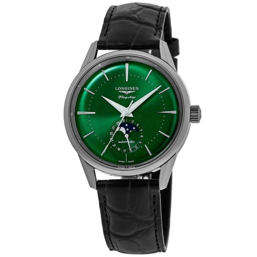 Longines Flagship Heritage Moonphase Automatic Green Dial Leather Strap Men's Watch L4.815.4.02.2 1