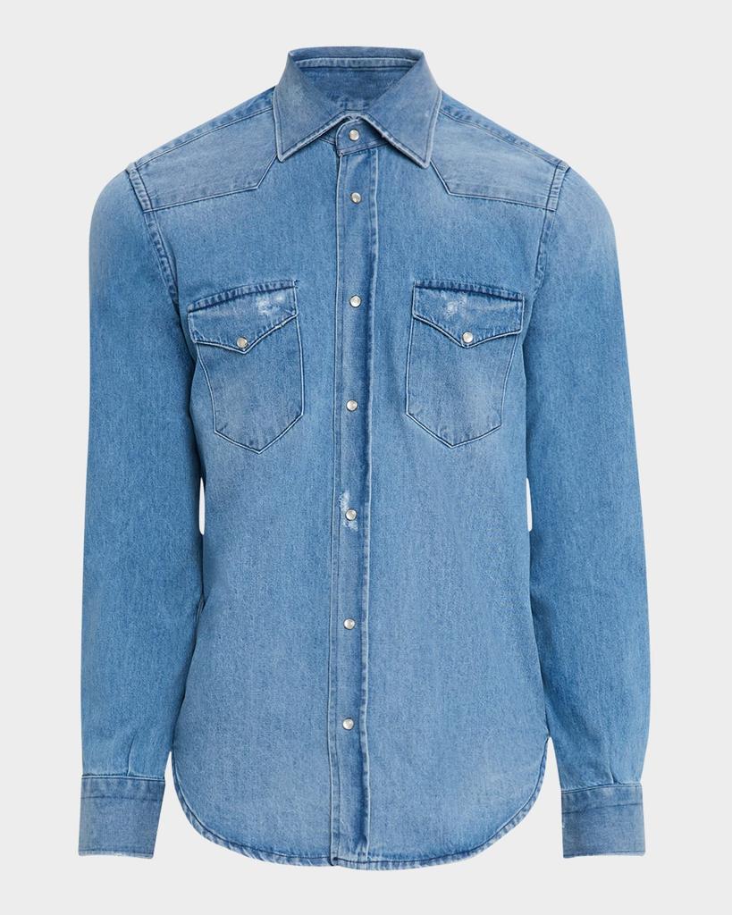 Sartorio Napoli Men's Medium-Wash Denim Western Shirt