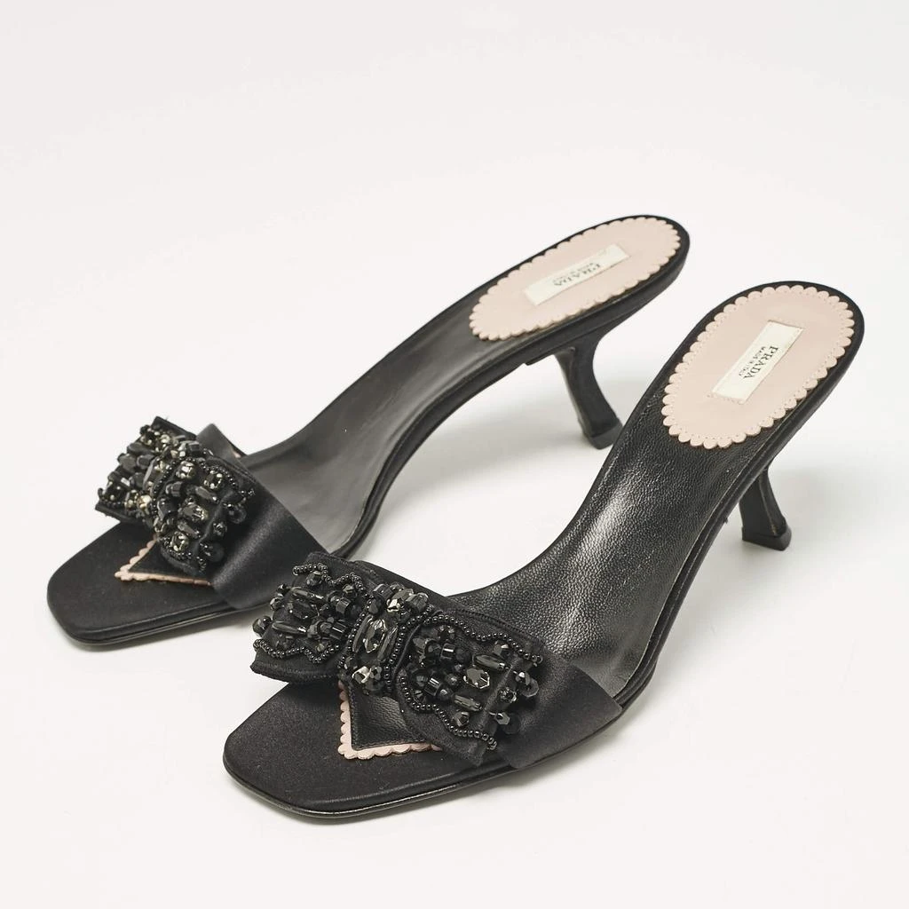 Prada Prada Black Satin Bow Embellished Slide Sandals Size 36.5 2