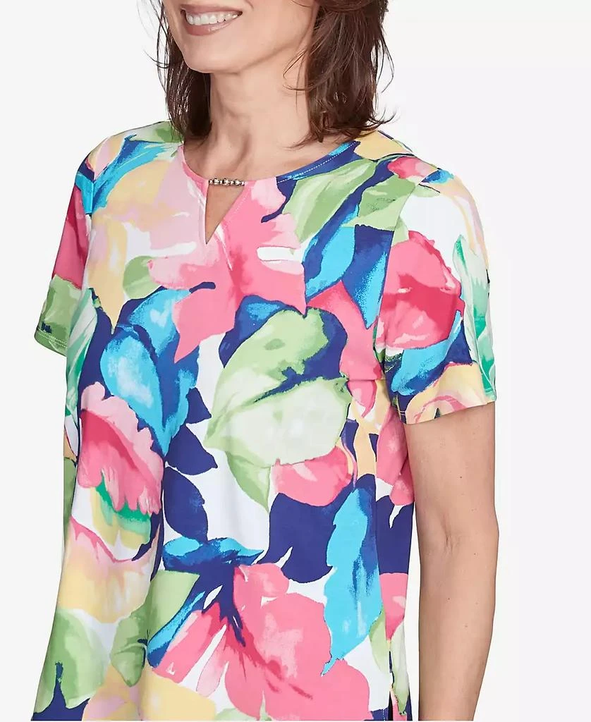 Alfred Dunner Petite  Tropical Leaf Split Beaded Neck Top 5