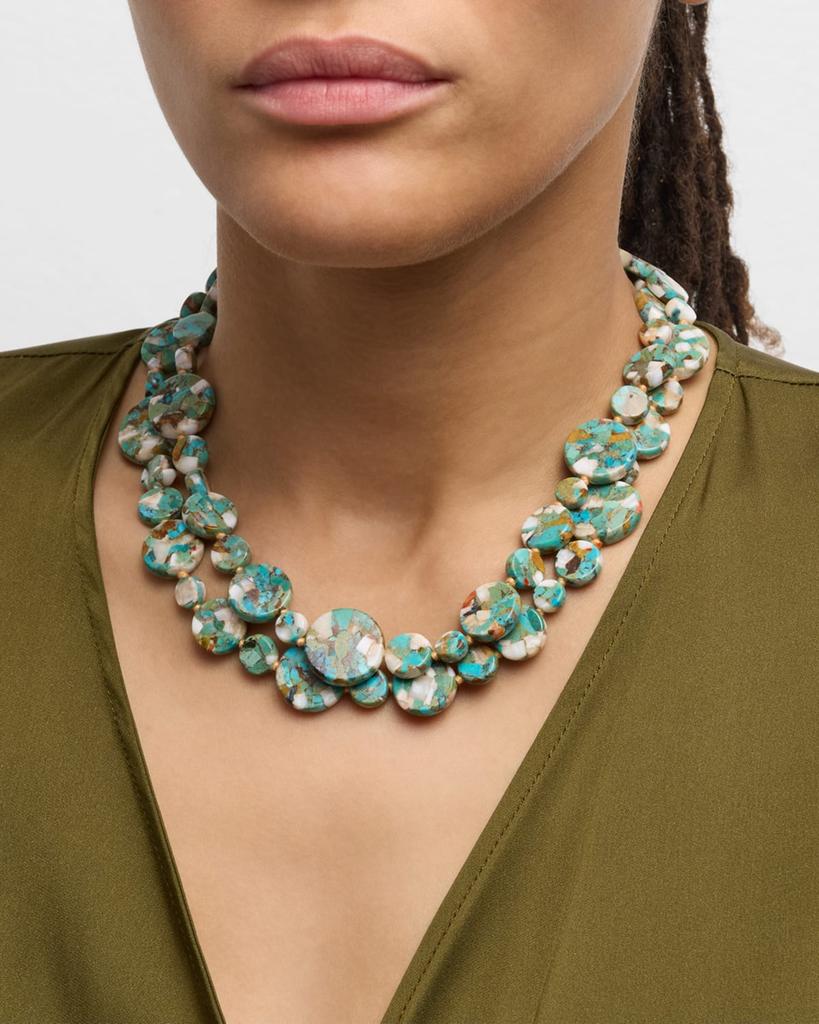 Devon Leigh Long Turquoise and Pearly Coin Necklace, 36"L