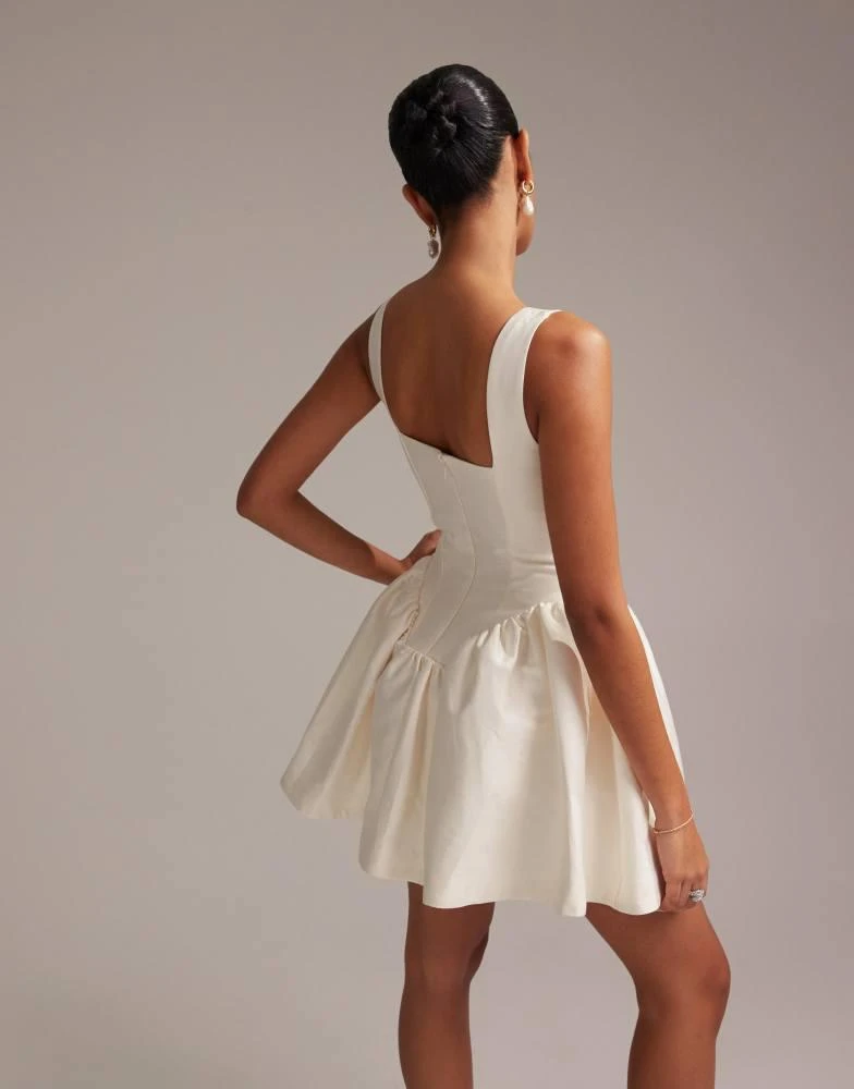 ASOS ASOS DESIGN square neck structured mini dress with full skirt in ivory 3