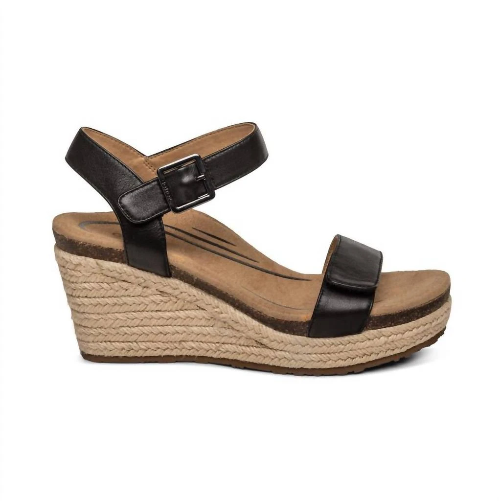 Aetrex Women's Sydney Suede Wedge Sandals In Black Leather 1