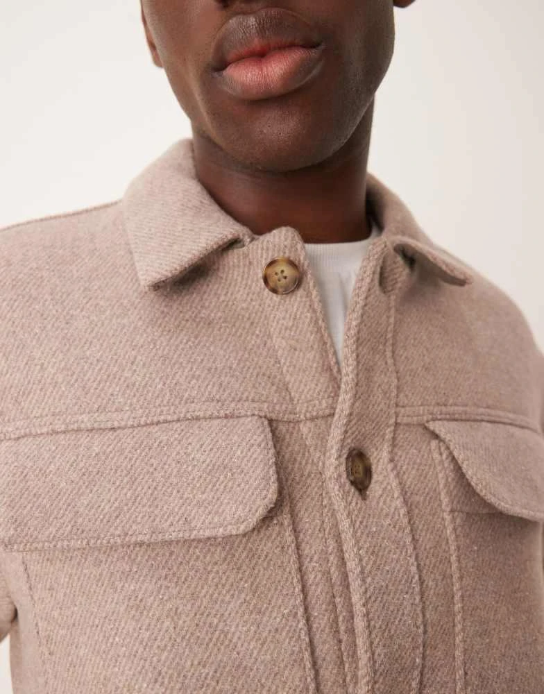 Abercrombie & Fitch Abercrombie & Fitch cropped dressy twill wool blend trucker in tan 4