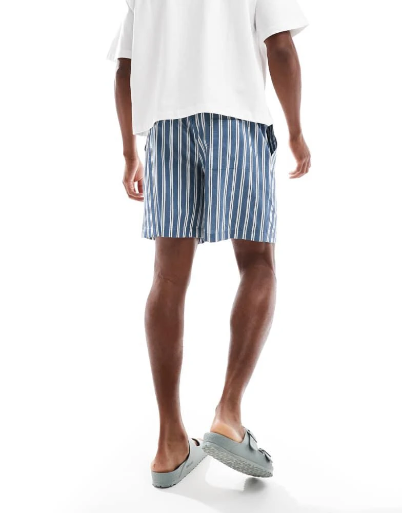 New Look New Look pull on linen shorts in blue stripe 4