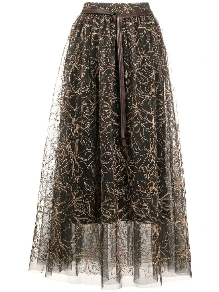 Brunello Cucinelli embroidered tulle skirt - women -  -  - Grey 1