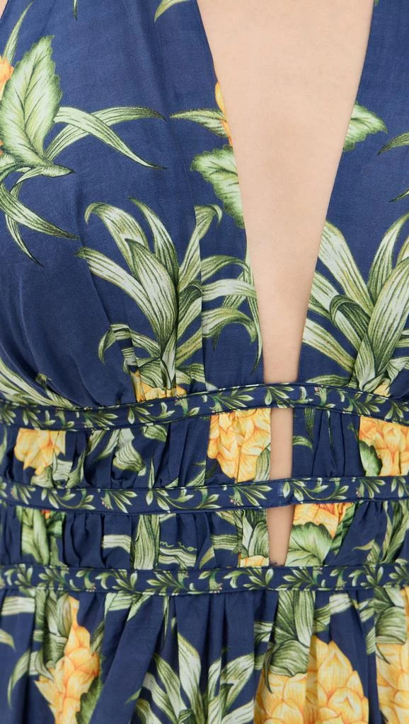 Farm Rio Delicate Pineapple Navy Blue Midi Dress 5