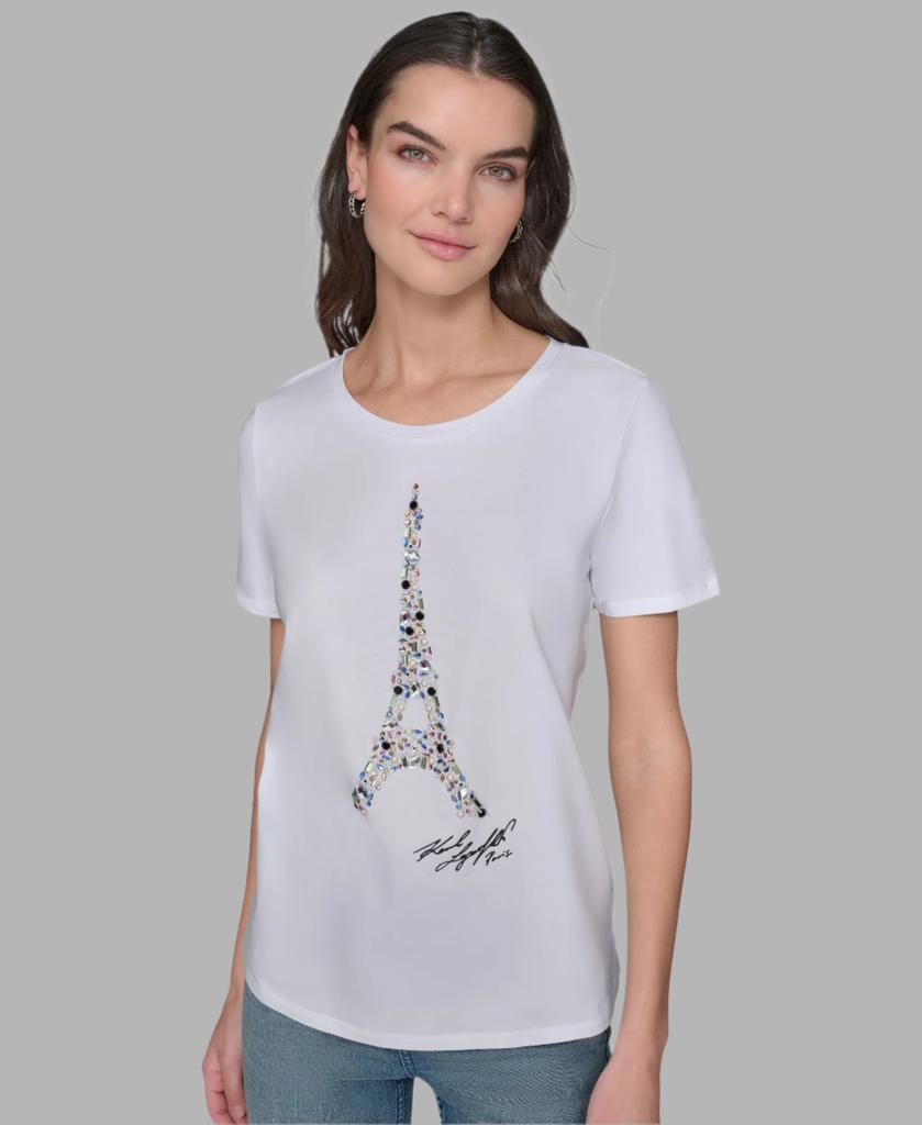 Karl Lagerfeld Paris JEWELED EIFFEL TOWER LOGO TEE