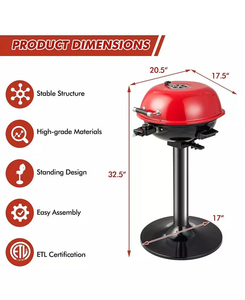 Ecooso 1600W Electric BBQ Grill with Removable Non-Stick Warming Rack-Red 2