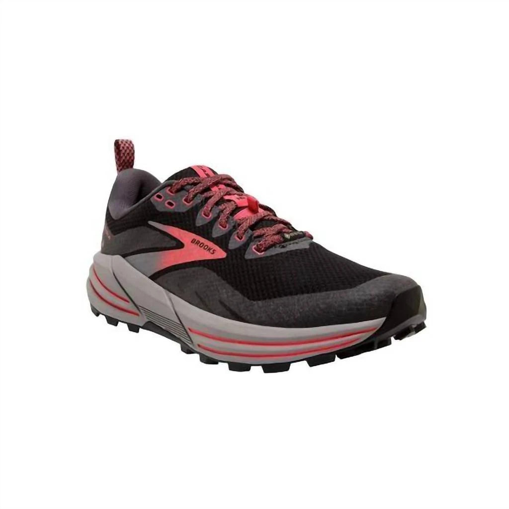 Brooks Women Cascadia 16 Gtx Trail Running Shoes - Medium In Black/black Pearl/coral 1