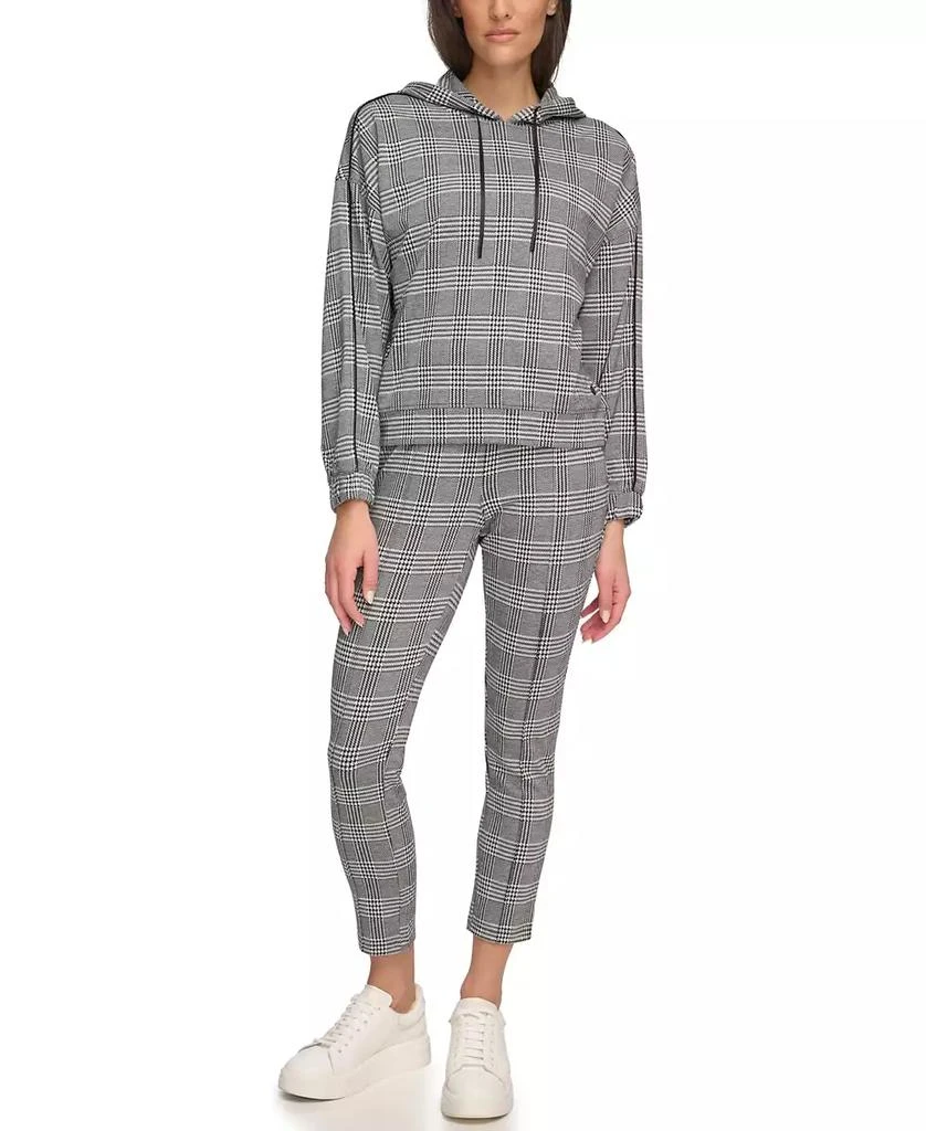 Marc New York by Andrew Marc Women's Double Knit Glenplaid Hoodie Sweatshirt with Piping Sleeve Detail 1
