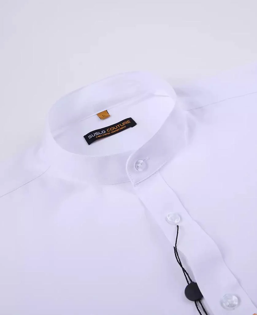 Suslo Couture Men's Slim Fit Solid Performance Collarless Button Down Shirt 3