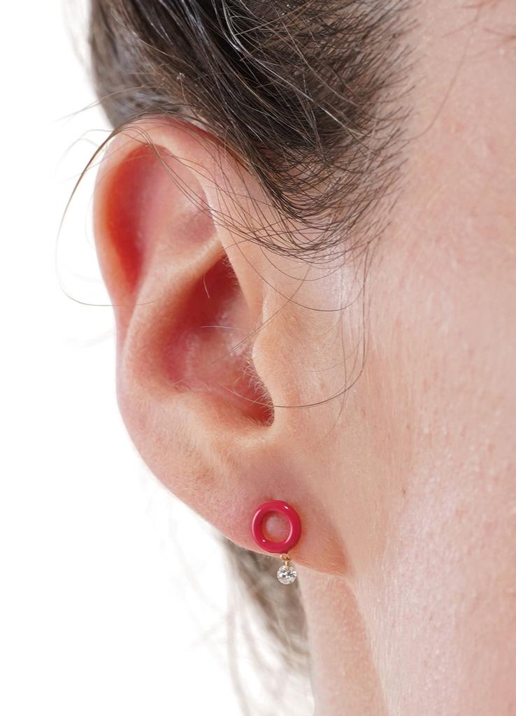 Persée Pink Enamel 1 diamond single earring