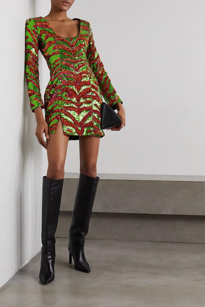 Halpern Sequined zebra-print tulle mini dress