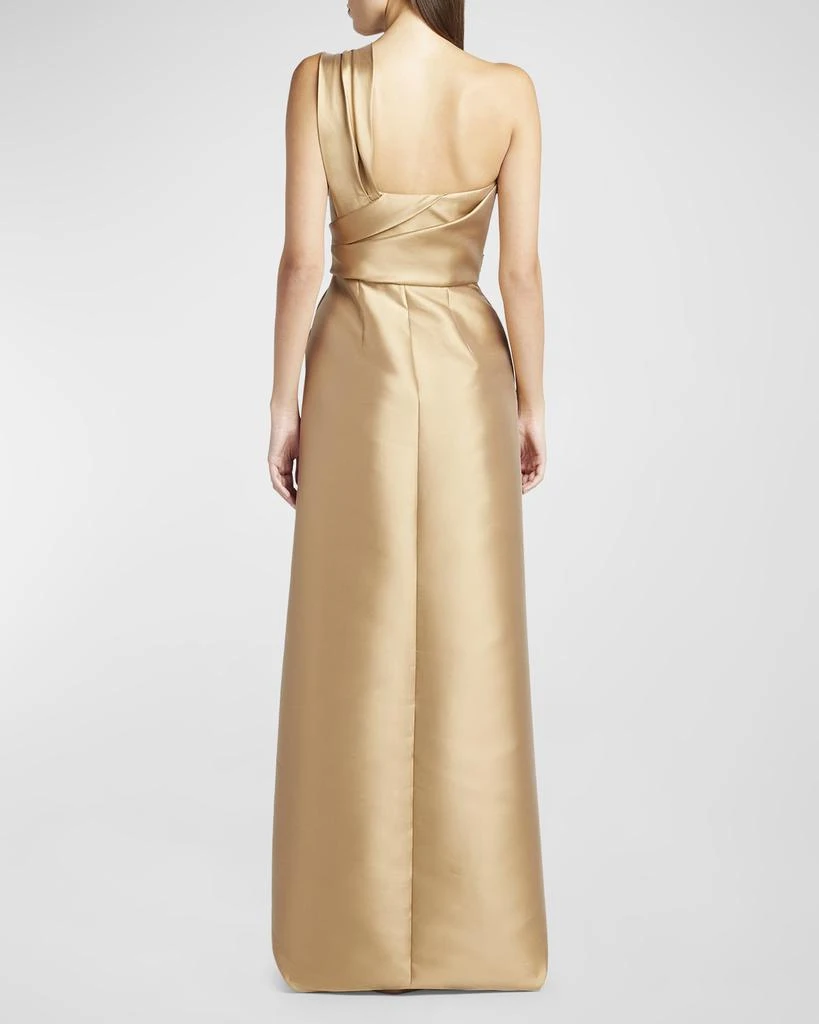 Alberta Ferretti Pleated Drape One-Shoulder Satin Gown 4