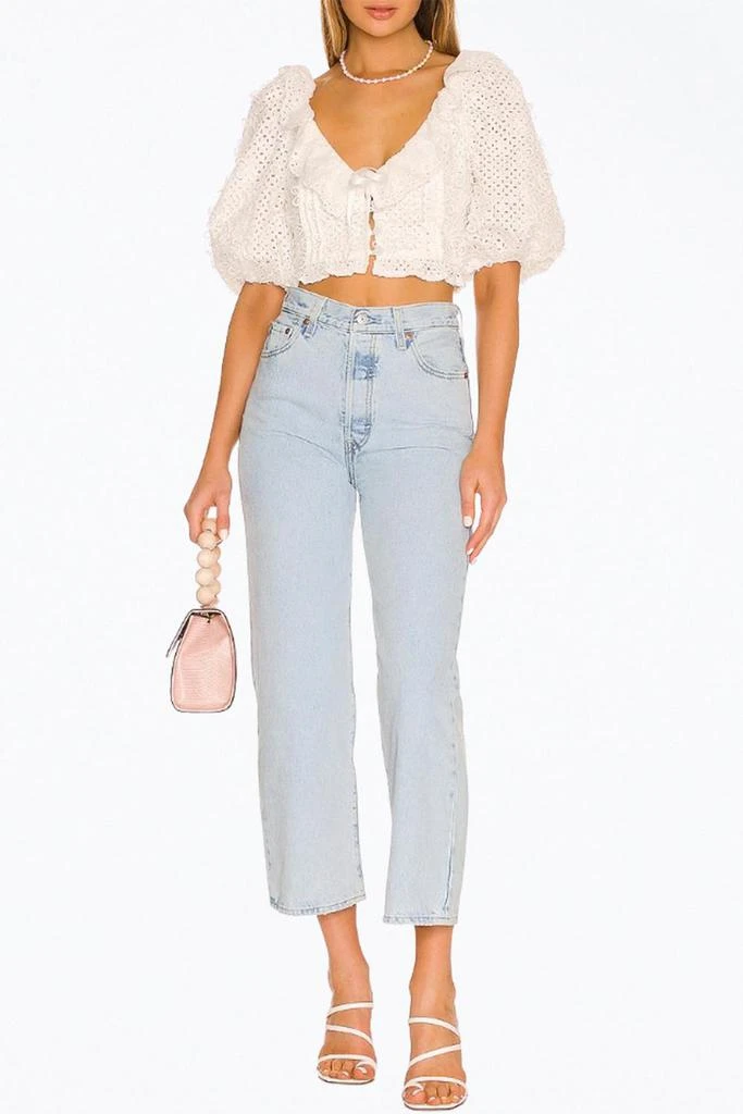 For Love & Lemons Cassie Eyelet Crop Top In White 1