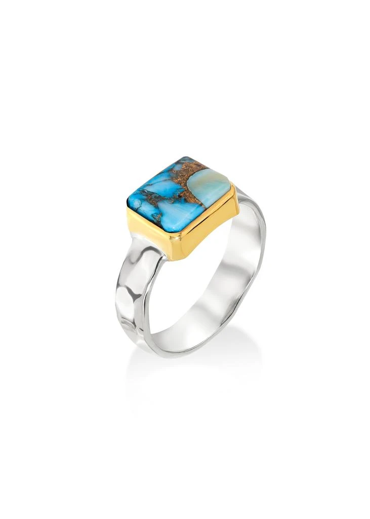 Tiramisu Two-Tone 925 Sterling Ring with Rectangular Turquoise Inlay 3