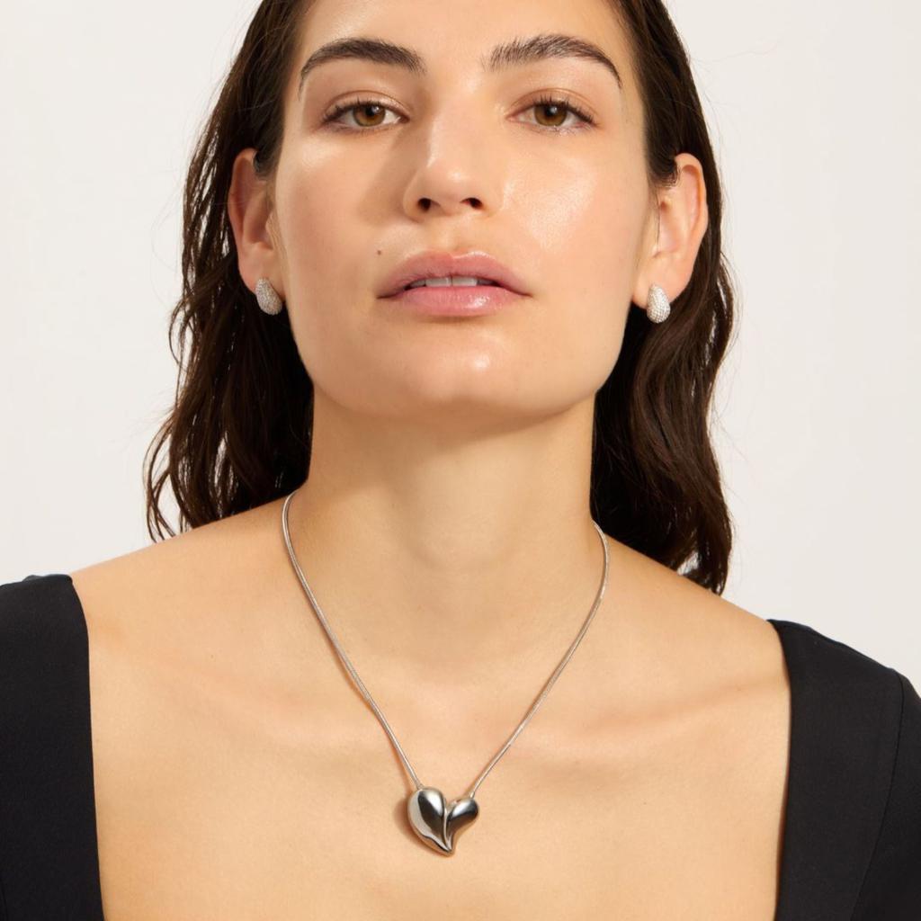 ADORNIA Tarnish Resistant Silver Plated Oversized Puffy Heart Necklace