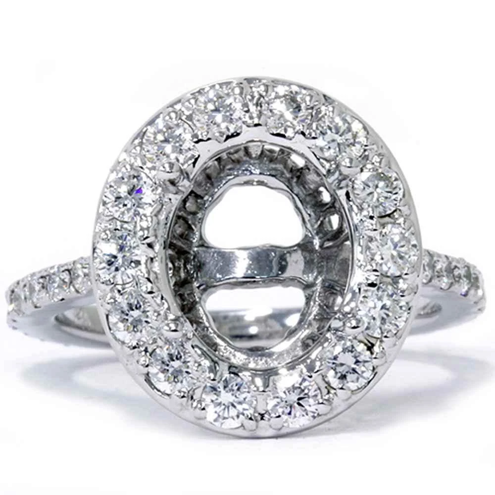 Pompeii3 VS 1ct Pave Halo Oval Engagement Ring Setting 14K White Gold Size Selectable 2