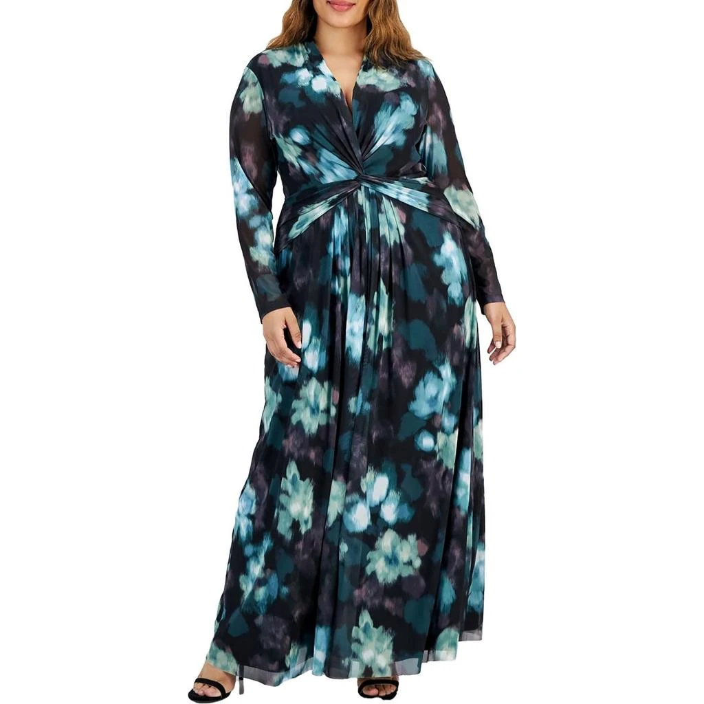 Anne Klein Plus Womens Printed Mesh Evening Dress 1