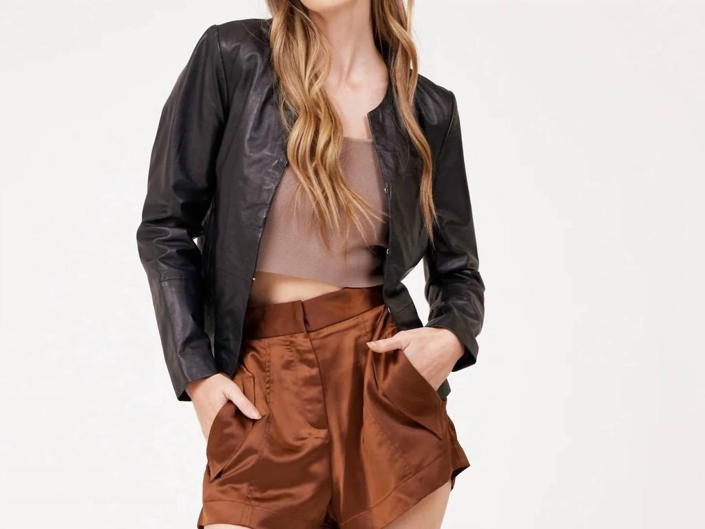 Alo Faux Leather Power Hour Full Zip Cropped Jacket - Espresso Alo Faux Leather Power Hour Full Zip Cropped Jacket - Espresso