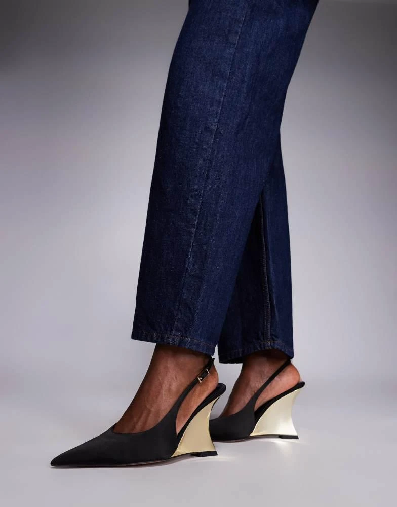 ASOS ASOS DESIGN Professor electroplated sculpted slingback wedges in black 4