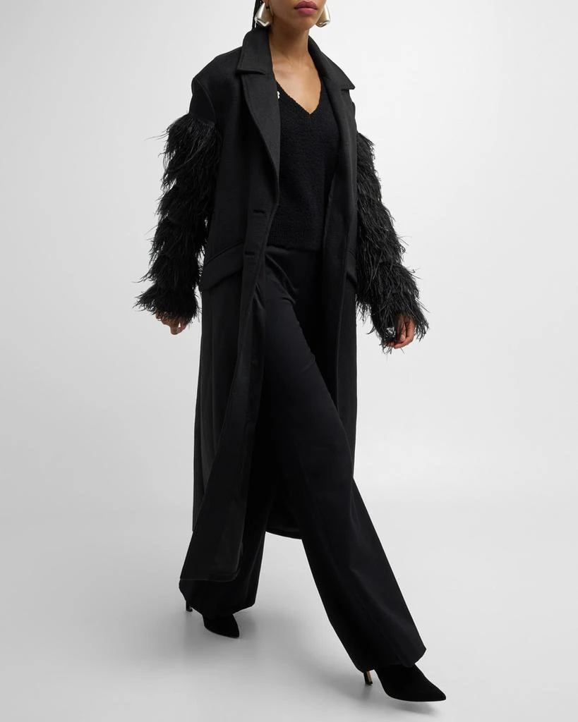 Cinq a Sept Ali Feather-Sleeve Long Wool-Blend Coat 7