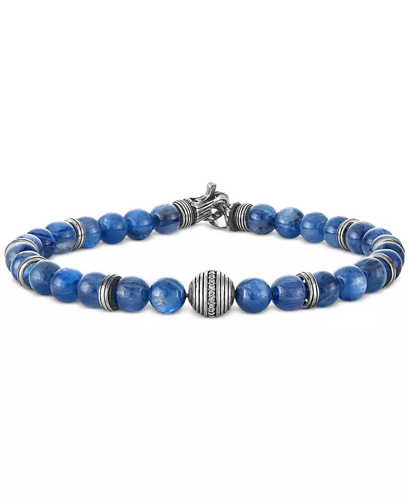 Esquire Men's Jewelry Kyanite & Diamond (1/10 ct. t.w.) Bead Bracelet in Sterling Silver, Exclusively at Macy's 1