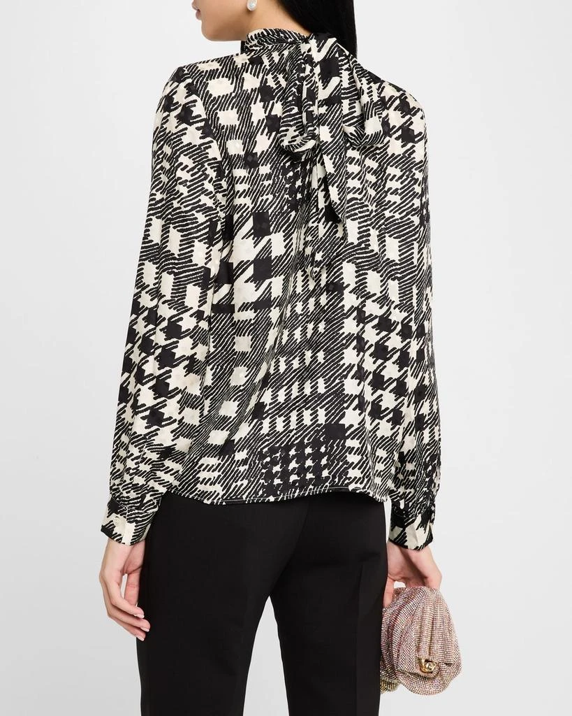 Libertine Bianca Peggys Houndstooth-Print Neck-Tie Silk Blouse 3