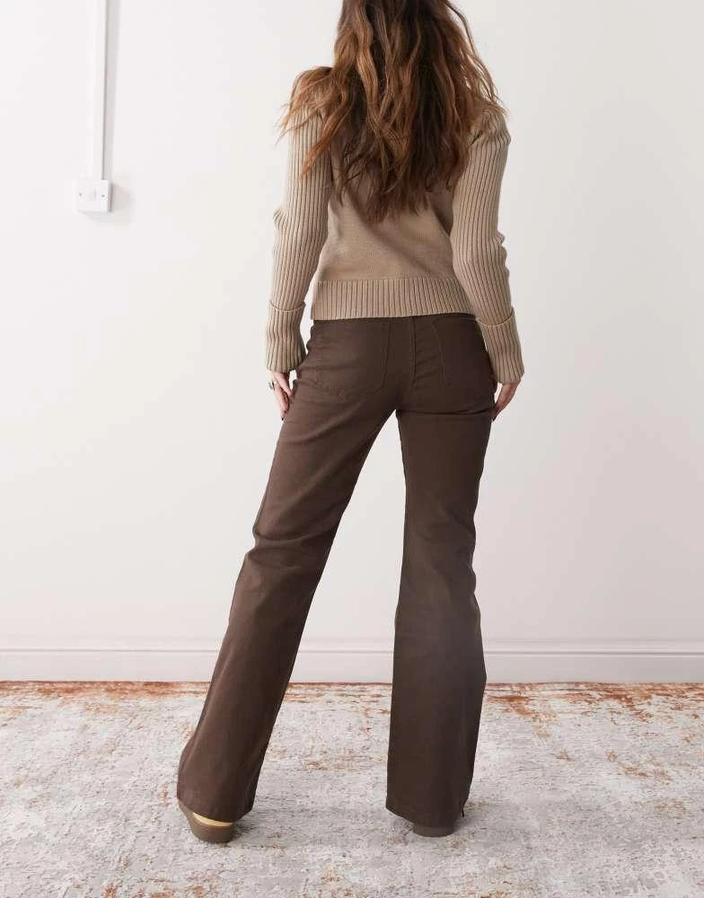 Monki Monki straight leg trousers with front pocket detail in brown 5