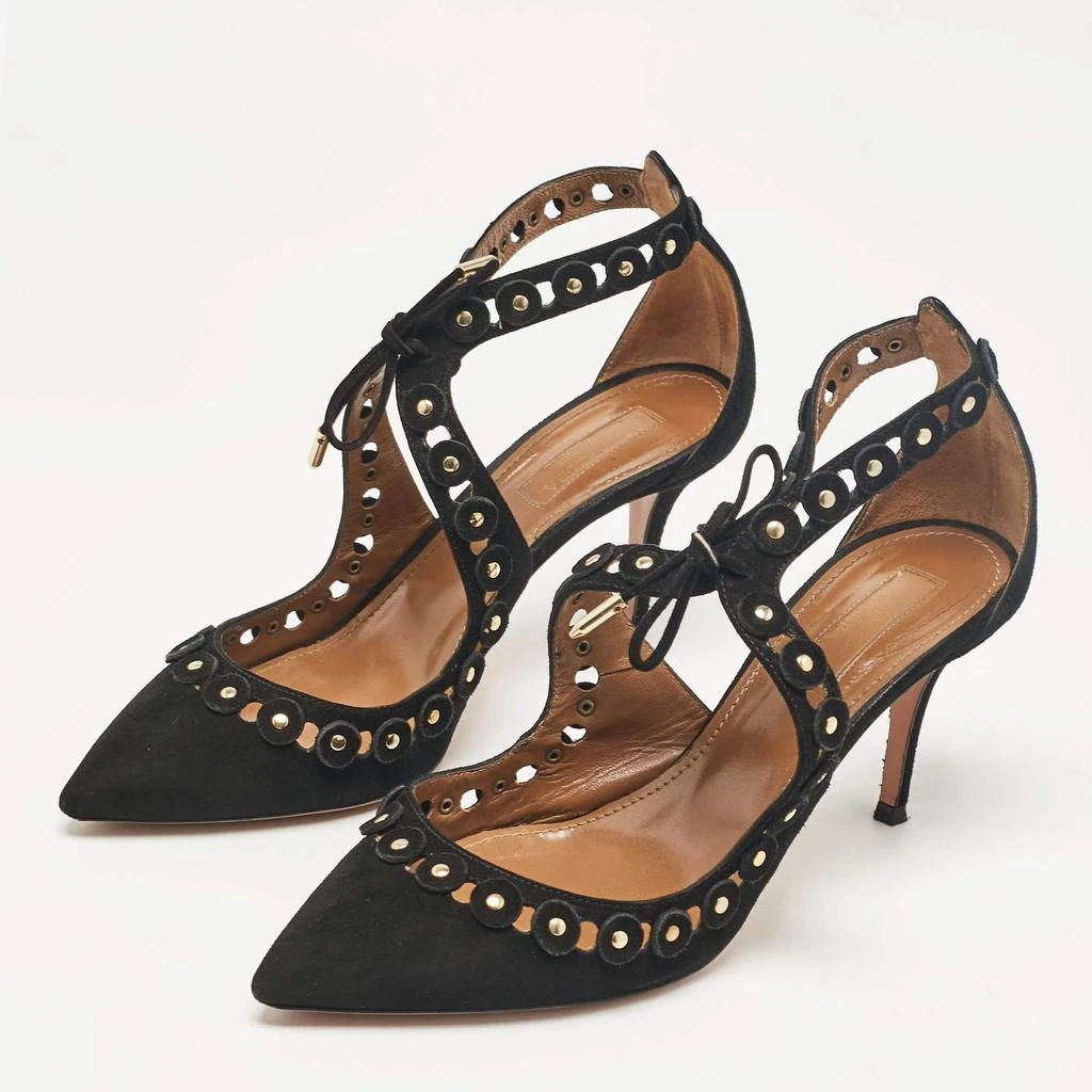 Aquazzura Aquazzura Black Suede Ankle Strap Pumps Size 37.5 2