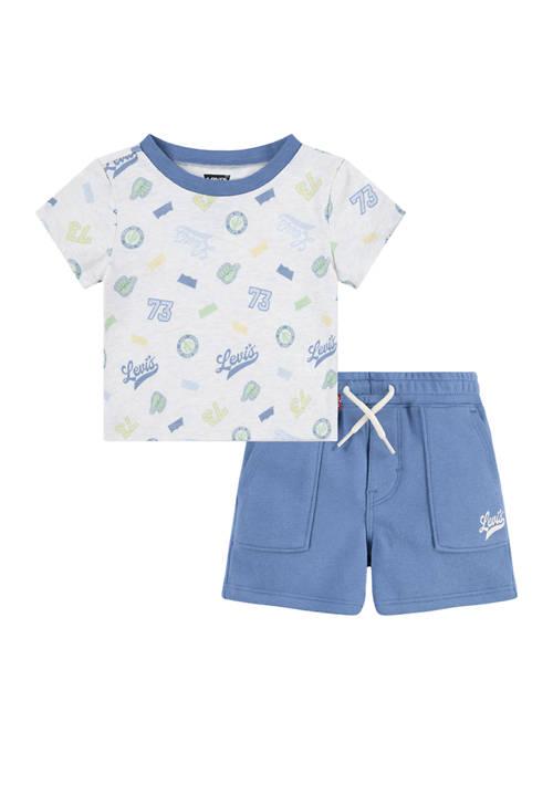 Levi's S Baby Boys Allover Printed Badges T Shirt And Shorts Set